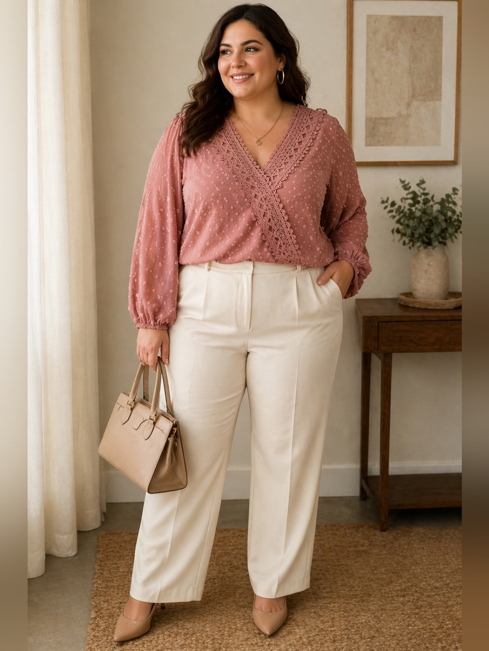 2X Boho Chic Lace Blouse – Dusty Rose